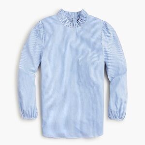 J. Crew Long-sleeve ruffleneck top in stripe blue Organic Cotton size small